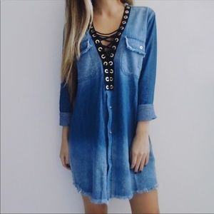 Denim lace up dress